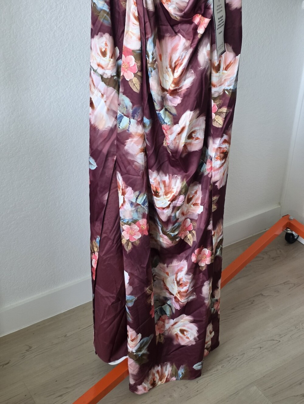 Adrianna Papell Floral Satin Halter Maxi Dress Size 8 NWT Brown Wedding Guest - Picture 5 of 12